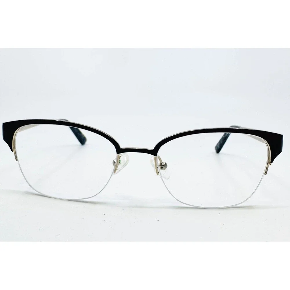 Oleg Cassini Eyeglasses Black Gold Semi-Rimless Cat Eye OCO 416 001 51-18-135